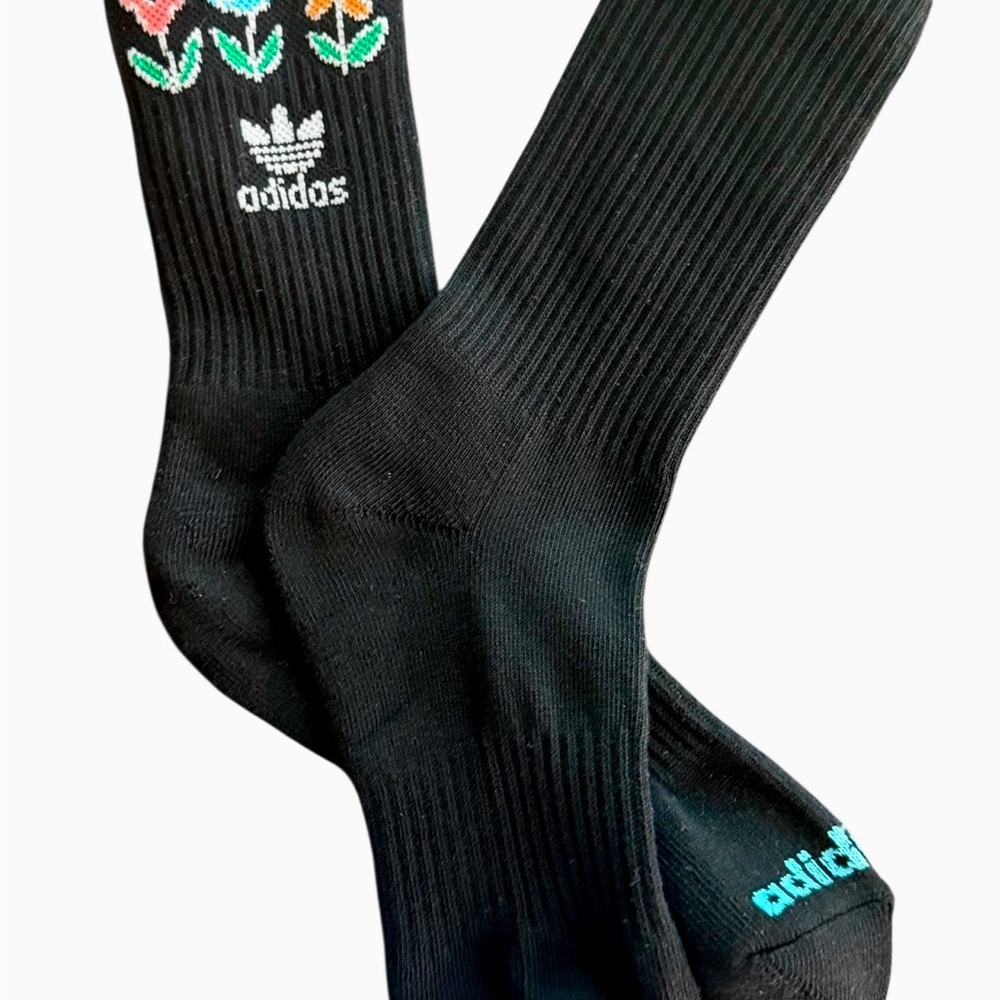 Adidas Originals Floral Crew Socks 3 Pack Women’s M Yellow Black White - NEW - Picture 2 of 12